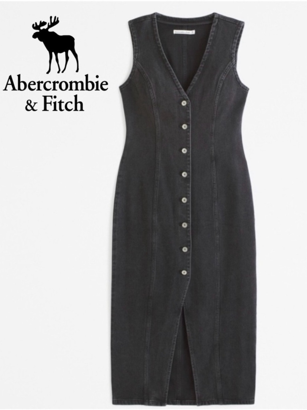 Abercrombie & Fitch Black Jean Button-Front Sleeveless Maxi Dress